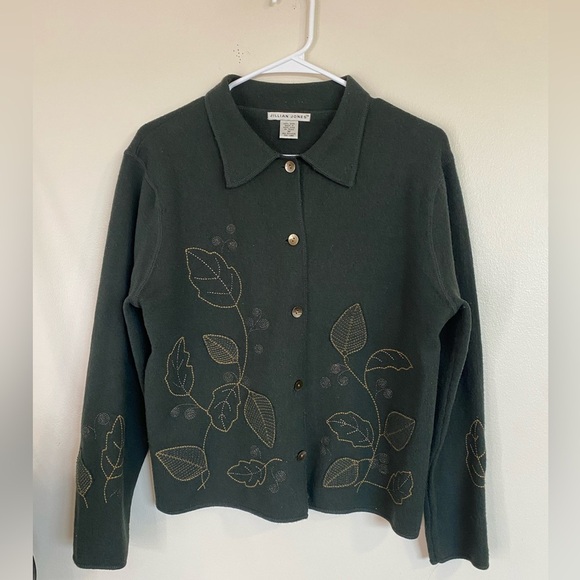 Vintage Jillian Jones 100% Wool Women’s Green Floral Fall Embroidered Jacket - Picture 1 of 8